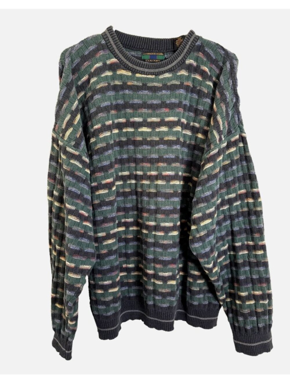 Alexander Julian Colours Vintage 90s Cotton Knit Sweater Green & Blue Men’s XXL